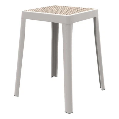 LeisureMod Tresse Stackable Square Plastic Dining Stool with Wicker Top White - Image 1 of 4