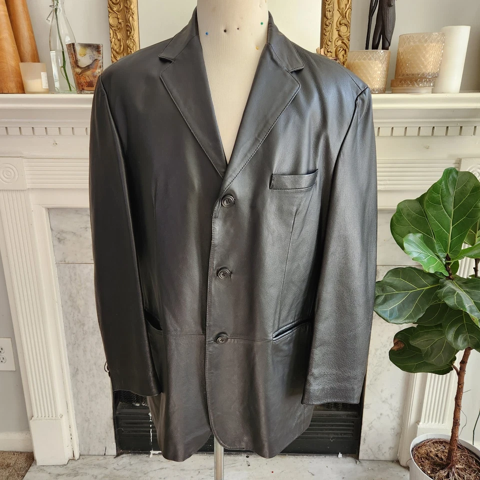 Chaqueta Blazer de Cuero Negra Stafford Abrigo Deportivo Retro Talla Grande Foto 1 de 4