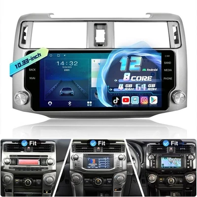 4 + 64GB 适用于丰田 4Runner 2010 - 2019 年汽车立体声收音机 GPS 10.33"Android13 Carplay — 第 1/4 张图片