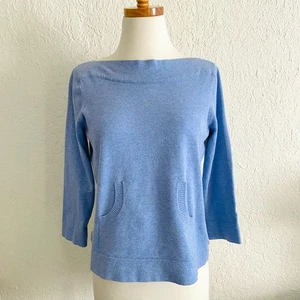 Liz Claiborne Pullover Damen M Bateau U-Boot Ausschnitt blau Strick 3/4 Arm Shirt Oberteil - Bild 1 von 14