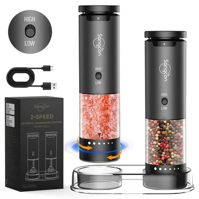 2-Speed Electric Salt and Pepper Grinder Set Rechargeable, 6 External Adjusta... - Image 1 of 4