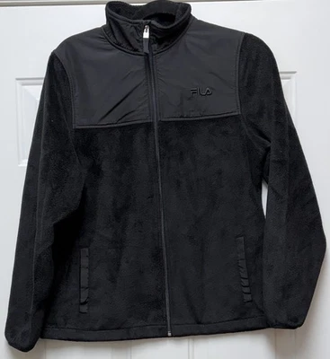 Fila Sport Women Jacket Black Fuzzy Fleece M Medium Full Zip Faux Fur SUPER SOFT - Image 1 of 4
