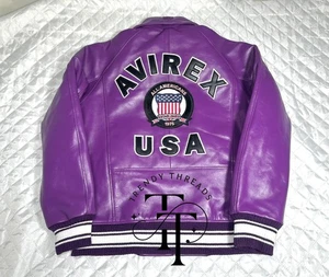 Men's  Avirex  Purple Leather Bomber Classic American Flight Leather Icon Jacket - Picture 1 of 3