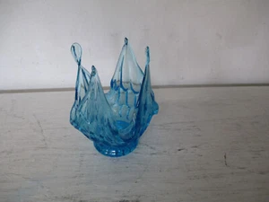 Vintage Colonial Blue Swung Pulled Glass Blue Thumbprint Dish - Picture 1 of 3