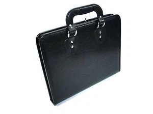 Black Soft Faux Leather Portfolio Carry Case Display Folder Storage File Zip Art - Picture 1 of 6