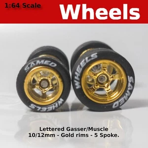 Gasser/Muscle Car - Lettered Gold Rim - 10mm/12mm for Hot Wheels - Picture 1 of 5