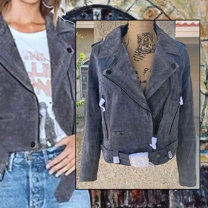 Blank NYC Suede Moto Jacket in Starglazer Grey Blue Size L NWT - Picture 1 of 5