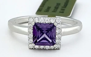 LAB CREATED 1.20 Cts AMETHYST & WHITE SAPPHIRE RING .925 Silver - New With Tag - Picture 1 of 5