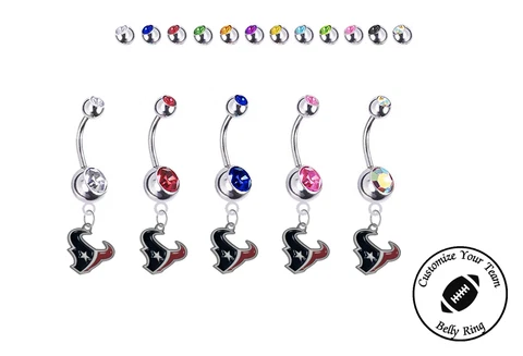 Houston Texans Silver Belly Button Navel Ring - Customize Gem Color - NEW Cover