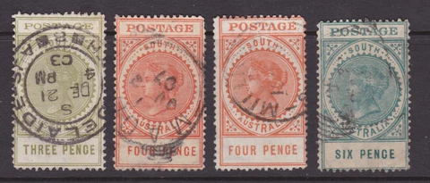SOUTH AUSTRALIA 1906 3d Green & 4d Orange & 6d QV LONG TYPE X4 SG 298/299 (NF64) Cover