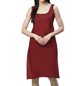 Ladies Full Inner Slips for Kurta Kurtis, Maroon Cotton Long Camisole for women - Picture 1 of 6