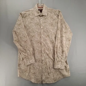 Linea Uomo Shirt Mens 15 32/33 Beige Green White Floral Check Long Sleeve - Picture 1 of 9
