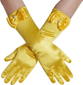 Girls Princess Gloves,Girl White Long Satin Princess Dress up Diamonds Bows Glov - Picture 1 of 12