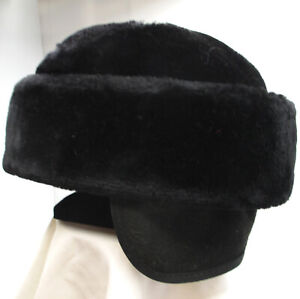 Vintage Black Fake Fur Russian Revolution Immigrant Winter Hat Ear Neck Flap Men