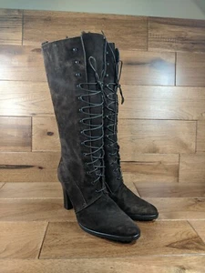 J CREW Damenstiefel schokobraun Wildleder Fellfutter Absatz Größe 9 Hergestellt in Italien  - Bild 1 von 12