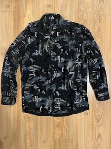 Vintage Haupt Men's M 39/40 15.5 Germany Button Shirt Sheer Black Text Abstract - Picture 1 of 14