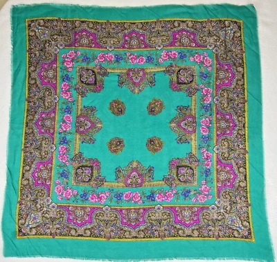 Bufanda Acrílica Ligera Vintage Hecha en Japón Rosa Púrpura Verde Amarillo 30.5" Foto 1 de 4