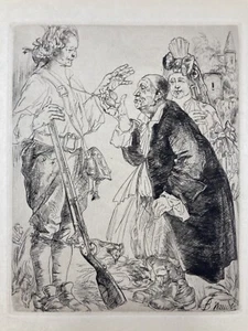 GRAVURE BERNARD NAUDIN EAU-FORTE ORIGINALE « RETOUR DE LA CHASSE » - Picture 1 of 8