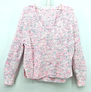 Sweater Womens Top Pink Crochet Long Sleeve V Neck - Picture 1 of 6