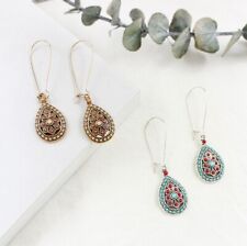 Long Dangle Drop Earrings Vintage Ethnic Boho Beige Turquoise for Women Jewel UK