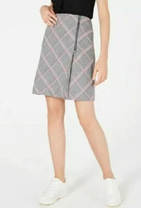 Bar Iii Women's Zipper Detail Plaid Skirt Black Red Multi 14 - Foto 1 di 2