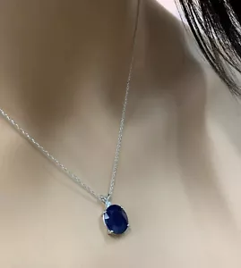 8.55Ct Natural Sapphire and Diamond 14K Solid White Gold Necklace - Picture 1 of 8