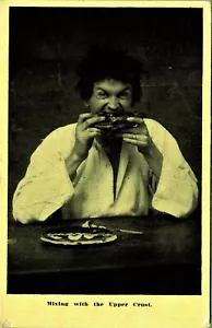 Mixing with Upper Crust Man eating Private Postcard Elbow Lake MN - Picture 1 of 2