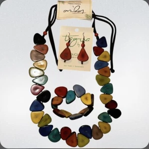 NUOVO Tagua Nut di Soraya Cedeno Multicolore Fatto a Mano Collana Orecchini Bracciale - Foto 1 di 8