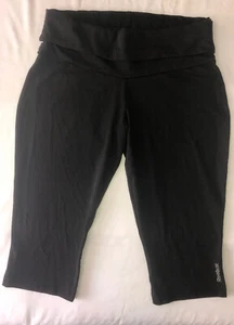 Reebok Black Logo Stretch Pull On Cropped Capri Running Yoga Leggings Pants Sz L - Picture 1 of 6