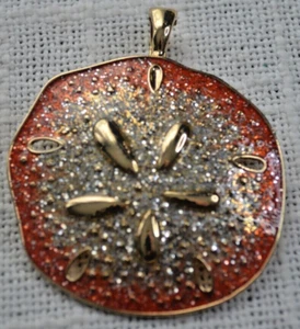 Vintage Roman Orange & Gold Tone Glittery Sand Dollar Necklace Enhancer Pendant - Picture 1 of 19