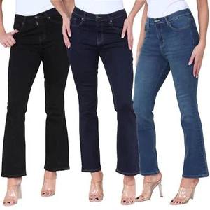 Womens Magic Shaping Slim Flared Jeans Stretch High Waist Ladies Bootcut Denim - Picture 1 of 25