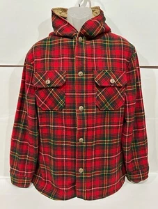 Vintage 70’s WOOLRICH Wool Plaid Tan Hooded Reversible Jacket Men’s Size L *READ - Picture 1 of 17