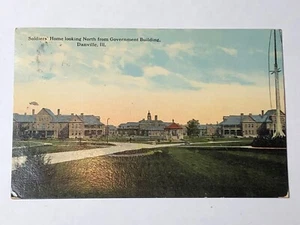 Casa de soldados postal de 1918 mirando hacia el norte desde el edificio del gobierno Danville, IL - Imagen 1 de 4