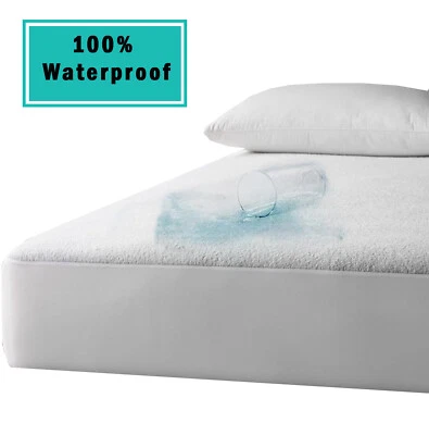 Waterproof Terry Towel Mattress Cover Protector Fitted Sheet Bed Cover Non Noisy - Image 1 of 4