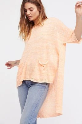 Free People Orange Oversized Tunic Kimono Slv High Low Knit Sweater $98 Size S M - Image 1 of 4