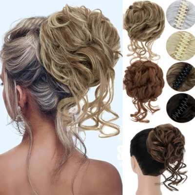 Messy Bun Updo Claw Chignon Clip in Hair Piece Ponytail Extensions Curly Thick - Image 1 of 4