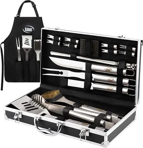 BBQ Accessories Grill Tools Heavy Duty Stainless Steel Aluminum Case &Apron Gift - Picture 1 of 7