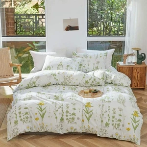 3pcs Botanical Comforter Set Twin, Flowers n Leaves Print on Green Tint, Smoo... - Picture 1 of 6