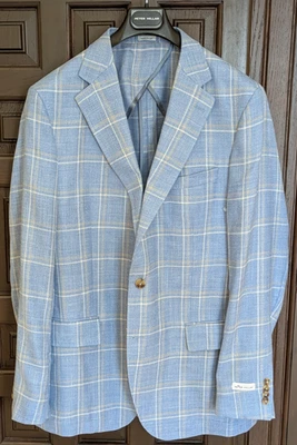 Abrigo deportivo PETER MILLAR Hyperlight suave a cuadros lana seda lino, talla 42 L - $895 Foto 1 de 4