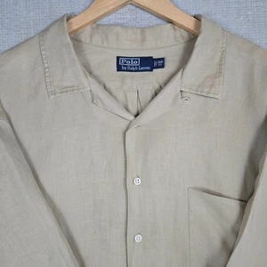 POLO RALPH LAUREN VTG Silk/Linen Mens Camp Shirt Size 3XB Khaki Short Sleeves - Picture 1 of 14