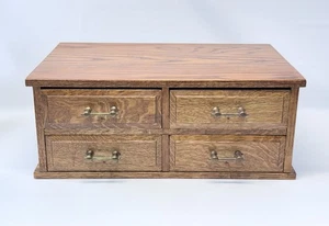 Restored Antique Oak 4 Drawer, Dresser, Vanity Cabinet 18” x 11” x 7.5” - Picture 1 of 14