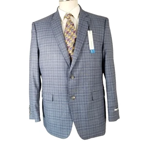 Perry Ellis sport coat suit jacket Blazer men's 44R blue plaid modern slim NEW - Picture 1 of 13