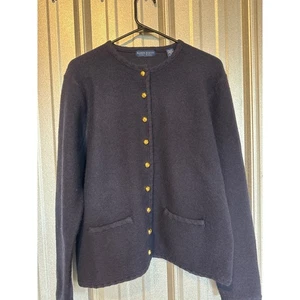 Karen Scott Navy Blue Pure Wool Cardigan Sweater Pockets Australia Size Medium - Picture 1 of 4
