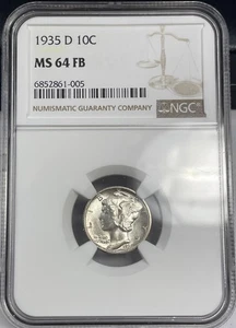 1935 D Mercury Dime 10c NGC MS64 FB - Picture 1 of 4