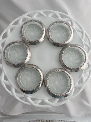 VINTAGE SET OF 6 AMSTON #144 STERLING SILVER GLASS COASTERS - Image 1 of 4