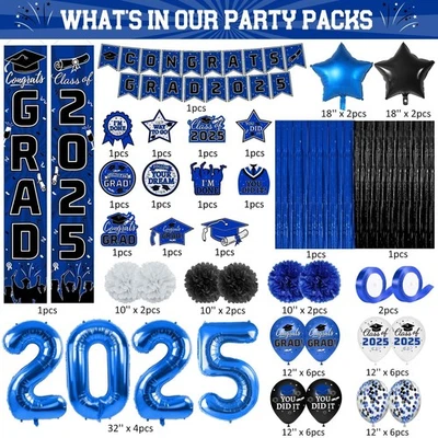 "Decoraciones de graduación 2025-Azul Graduación Fiesta Decoraciones Suministros Clase de Foto 1 de 4