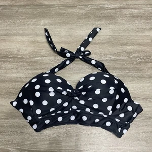 Tempt Me Neu mit Etikett Bikini Oberteil gepolstert Badeanzug Neckholder Retro schwarz weiß gepunktet Gr. M - Bild 1 von 7