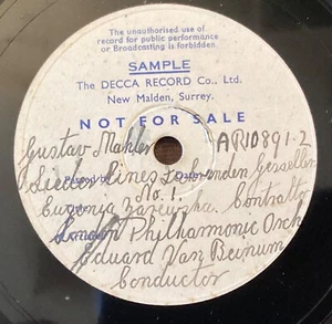Eugenia Zareska, Eduard van Beinum – 78 rpm Decca test press MAHLER - Picture 1 of 8