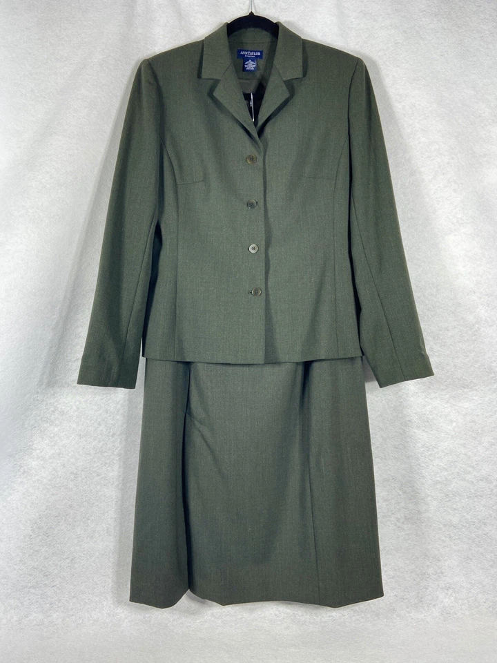 Винтажный Ann Taylor 2PC юбка костюм женщин 8 зеленый блейзер кнопка длинная юбка - Изображение 1 из 4