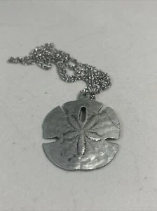 Vintage METZKE Pewter Sand Dollar Pendant Double Chain Necklace Jewelry - Picture 1 of 5